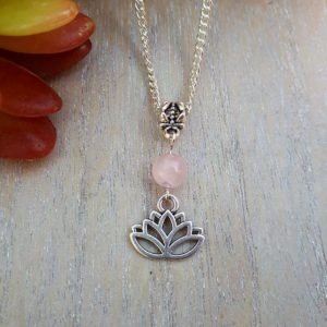 Lotus Flower & Rose Quartz Necklace