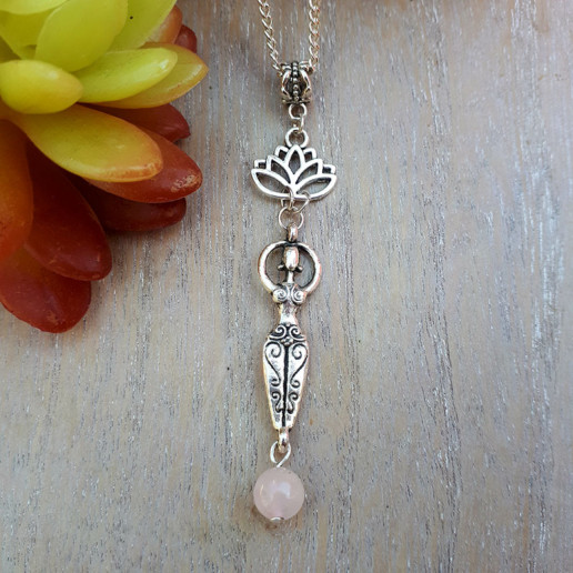 Lotus, Goddess & Rose Quartz Necklace