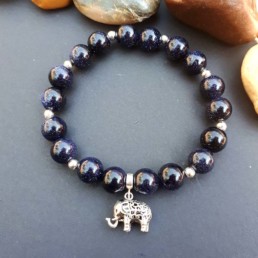 Sterling Silver Elephant and Blue Goldstone Bracelet