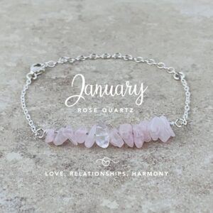 January Birthstone Bracelet, Rose Quartz