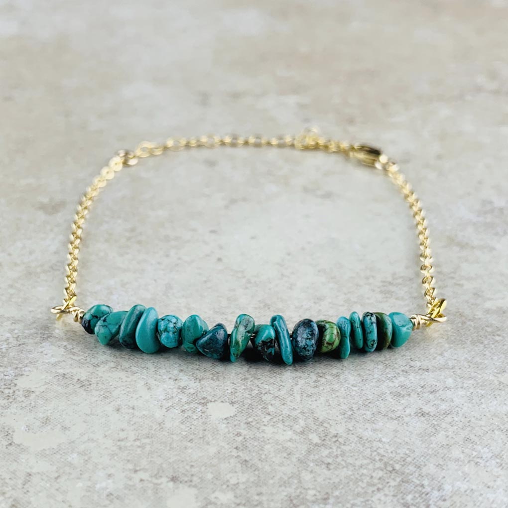 December Birthstone Bracelet, Turquoise - Gold
