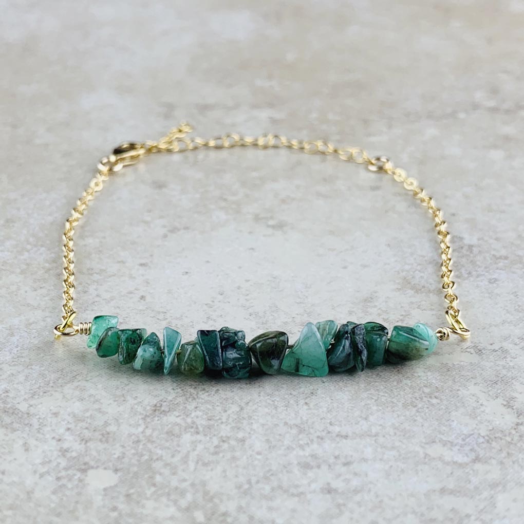 May Birthstone Bracelet, Emerald - Gold