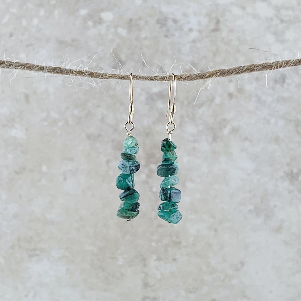 May Birthstone Earrings, Emerald - Gold