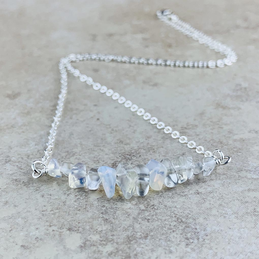 October Birthstone Necklace, Opal - Silver