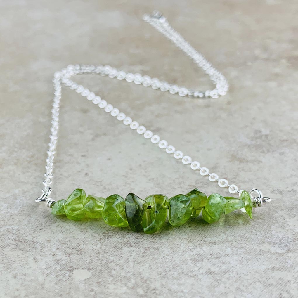 August Birthstone Necklace, Peridot - Silver