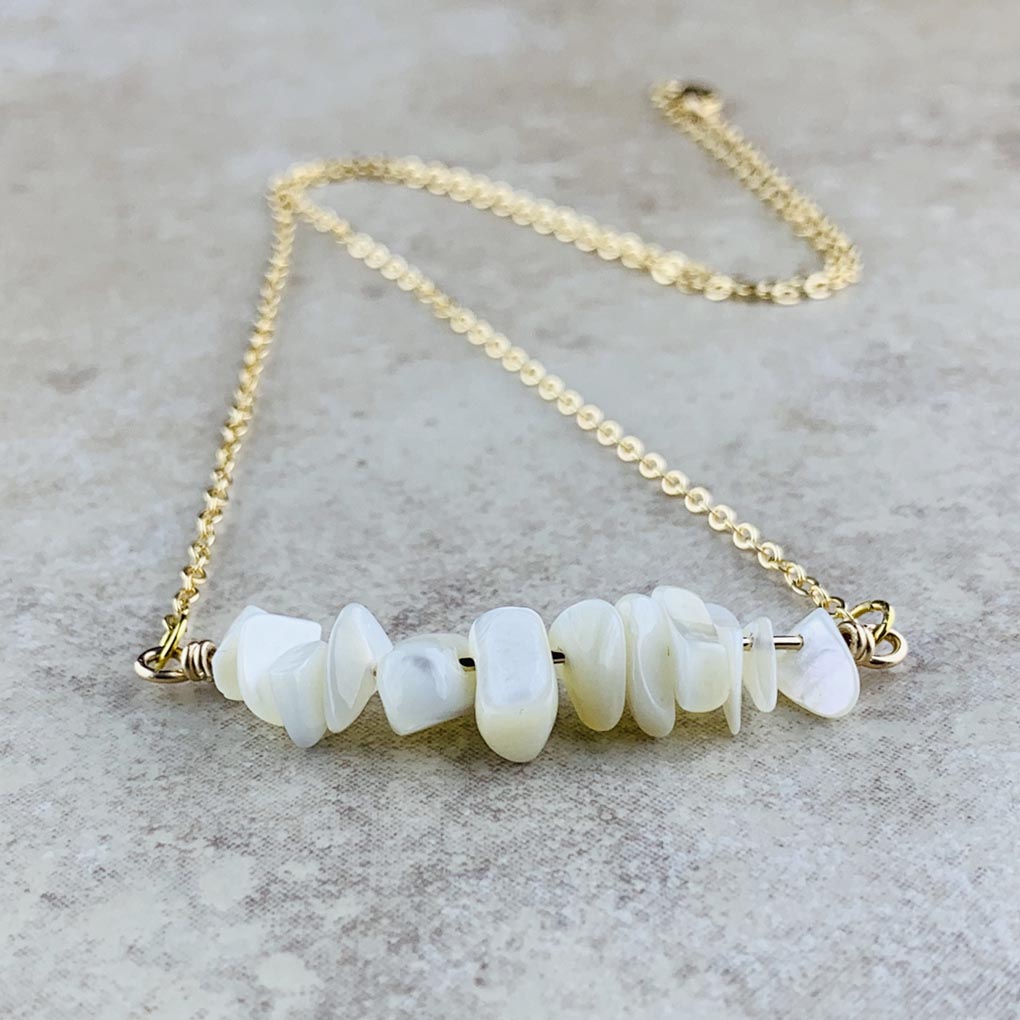 June Birthstone Necklace, Pearl - Gold