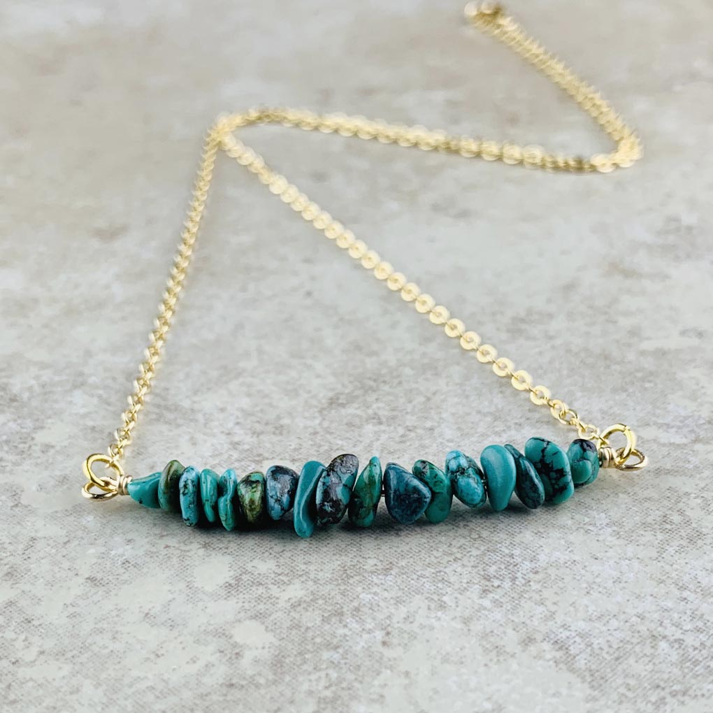 December Birthstone Necklace, Turquoise - Gold