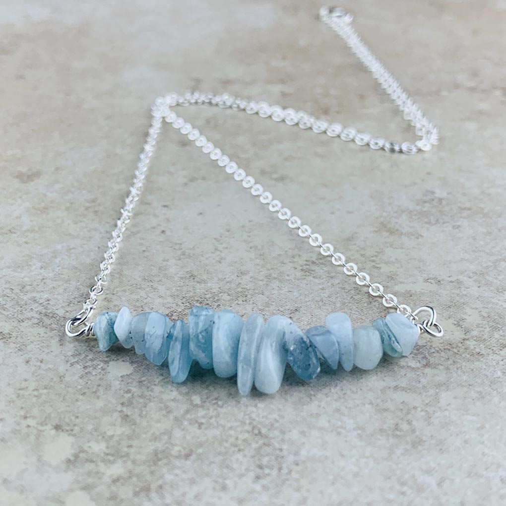 March Birthstone Necklace, Aquamarine - Silver