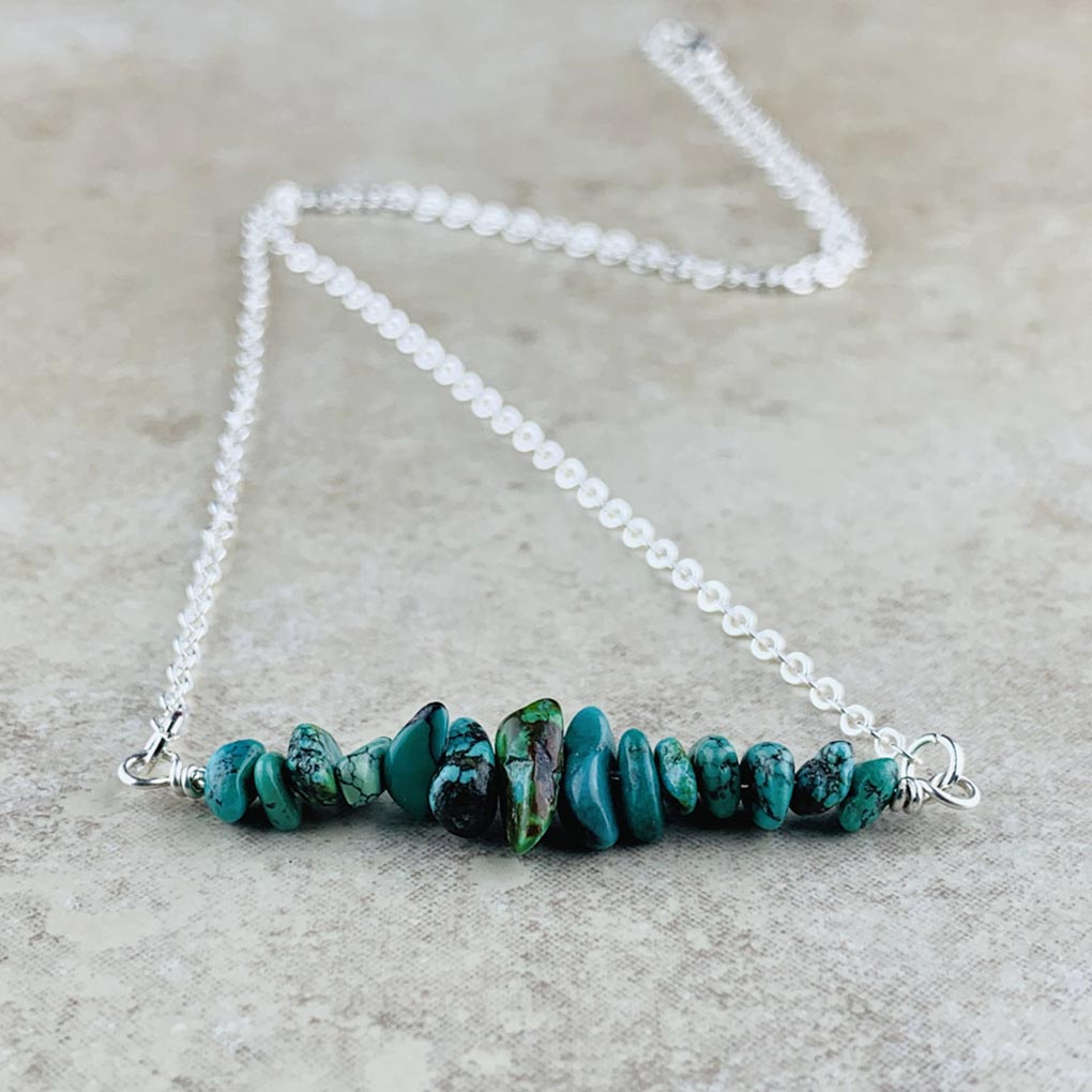 December Birthstone Necklace, Turquoise - Silver