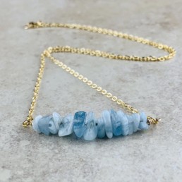 March Birthstone Necklace, Aquamarine - Gold