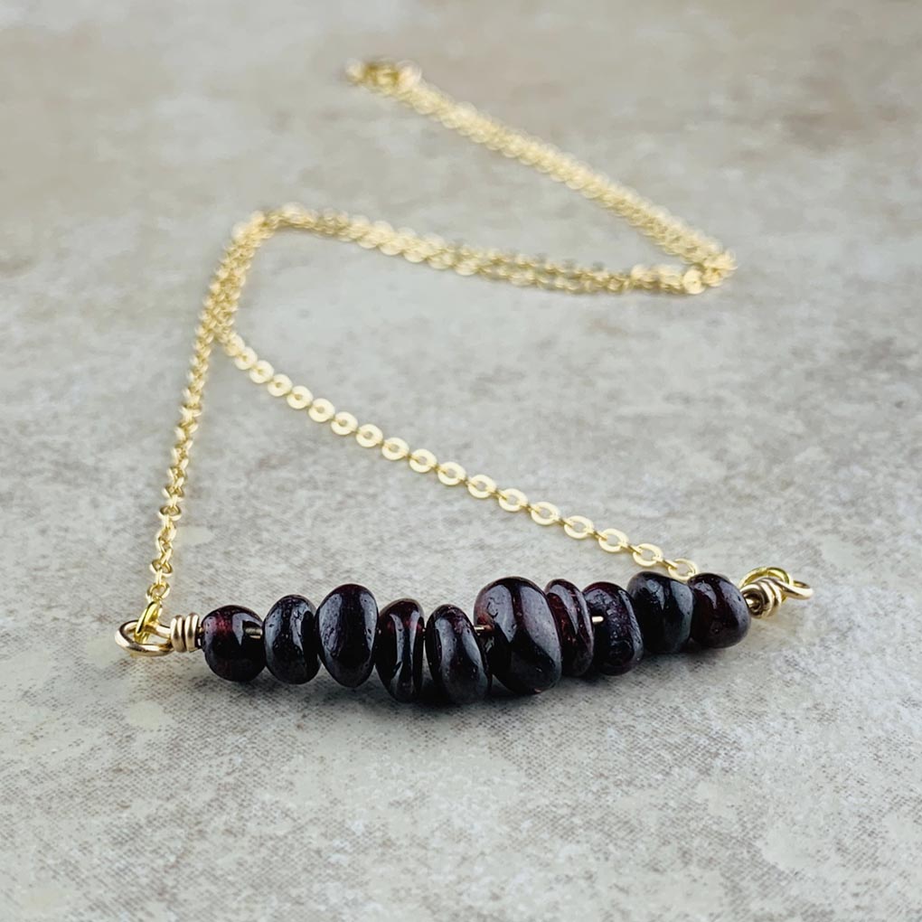 January Birthstone Necklace, Red Garnet - Gold