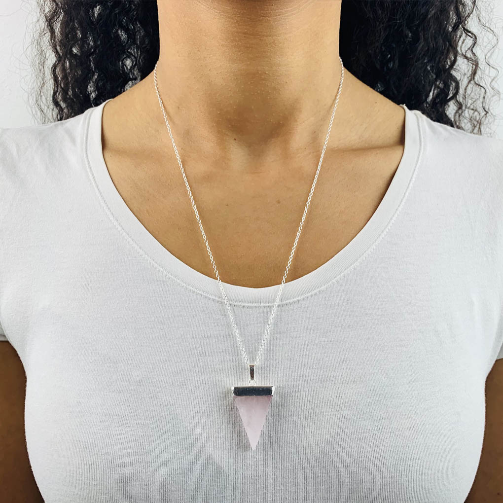 triangle rose quartz necklace