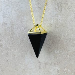 Onyx pyramid gold necklace