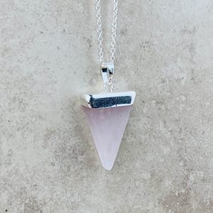 Rose quartz triangle necklace