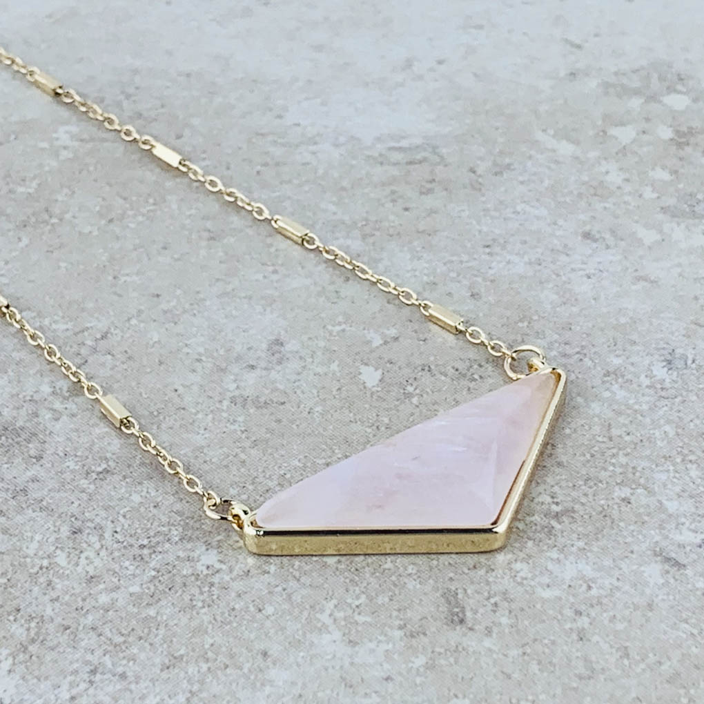 Rose quartz wide triangle necklace