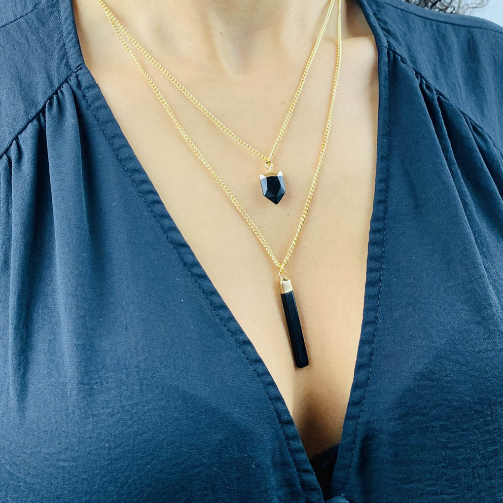 double chain onyx necklace model1