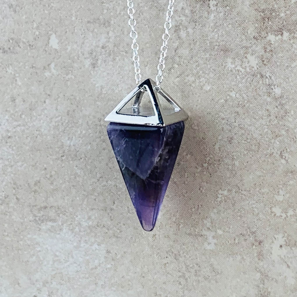 Silver amethyst pyramid necklace