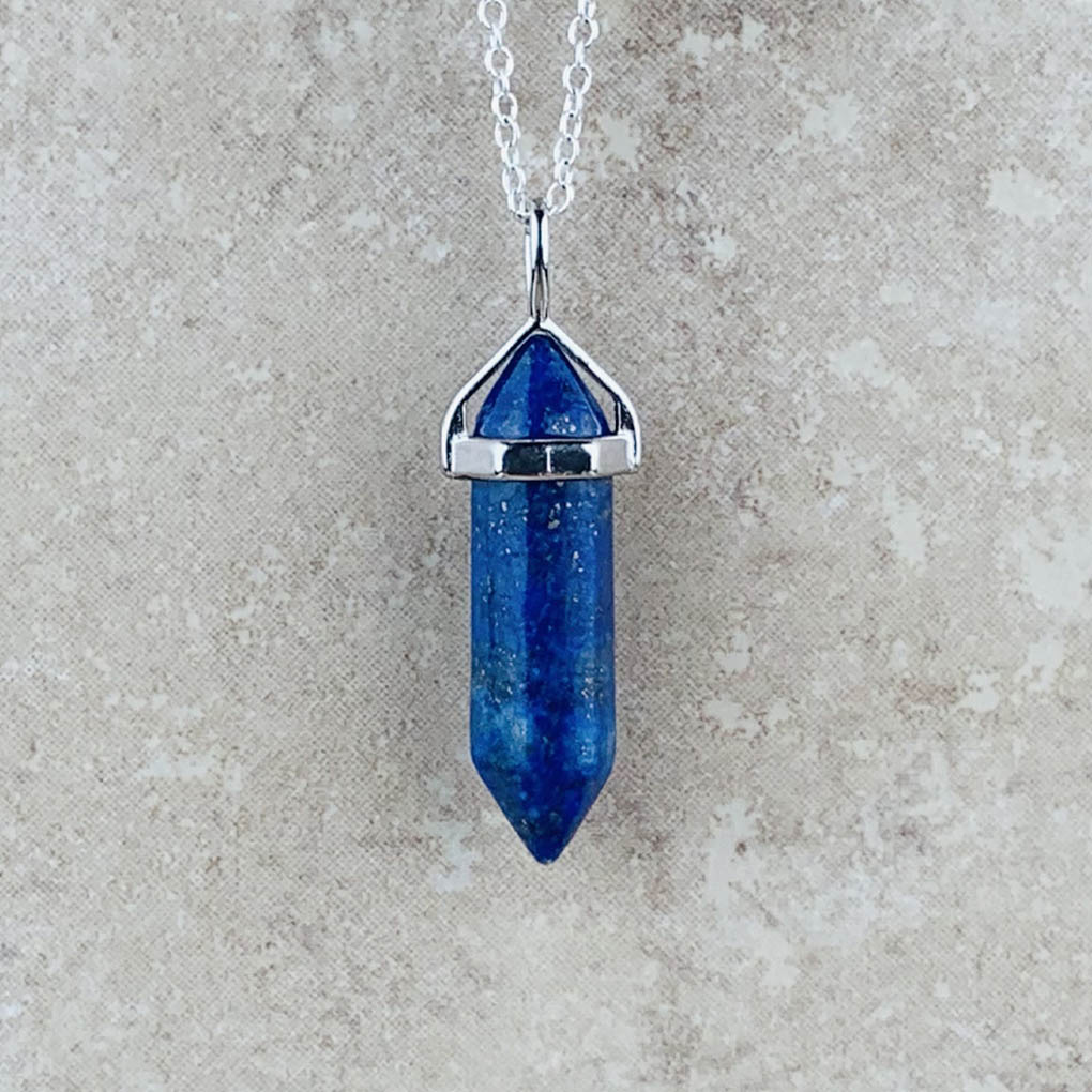 Blue Lapis Lazuli Crystal Necklace Crystal Point Bullet Crystal Point Necklace Lapis Lazuli Necklace Horizontal Crystal Pendant