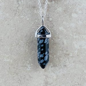Snow flake obsidian point necklace