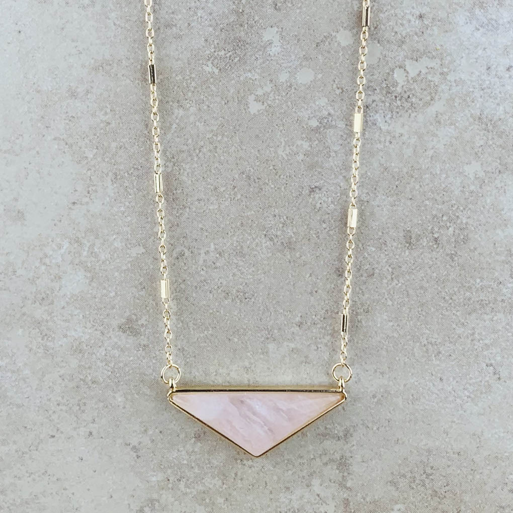 rose quartz wide triangle necklace 3