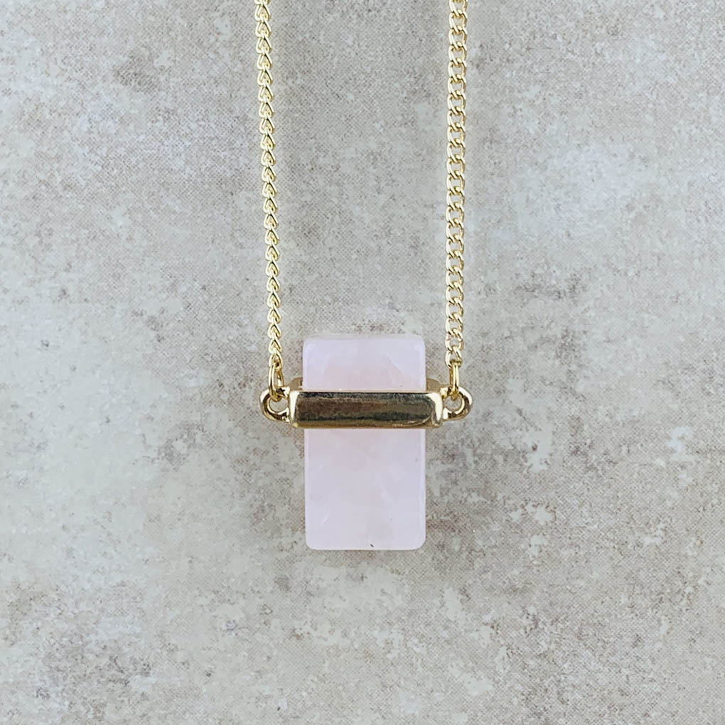 Rose quartz rectangle necklace