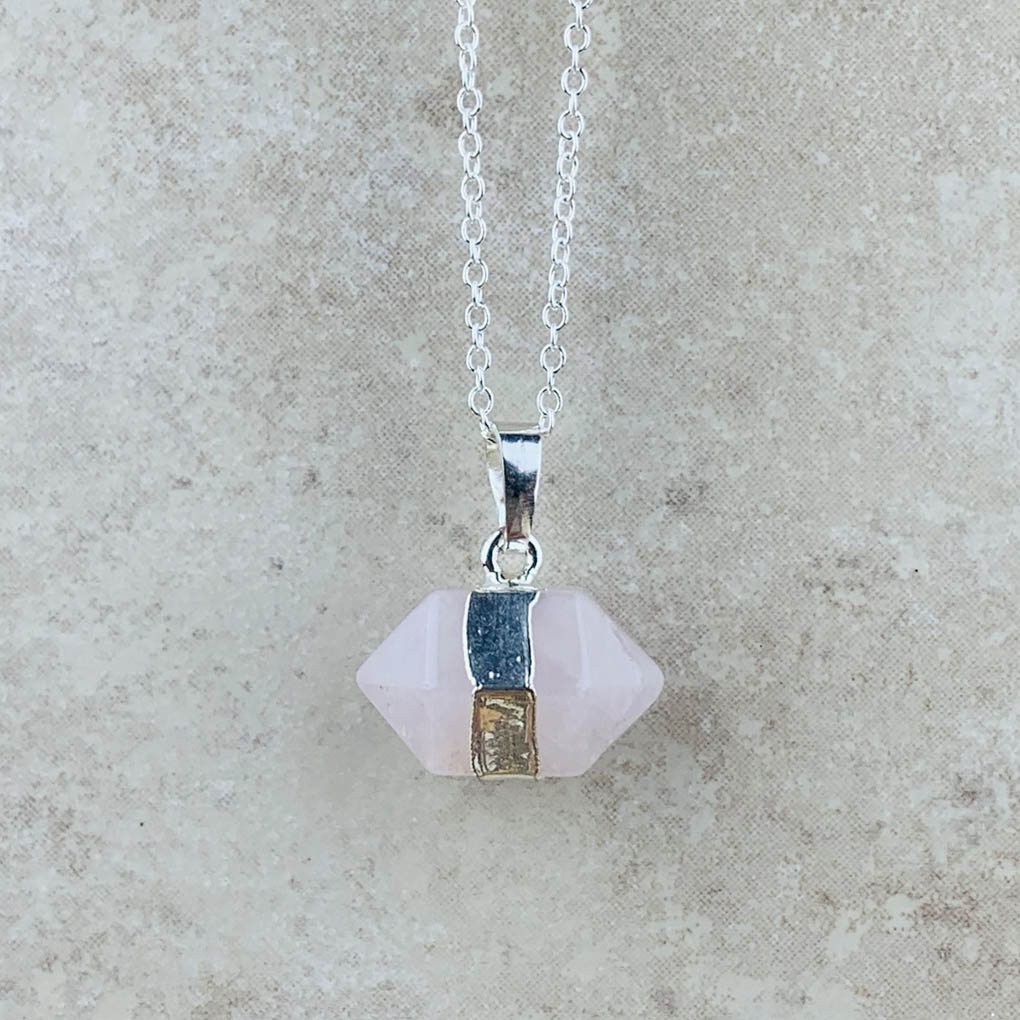rose quartz hexagon necklace 1