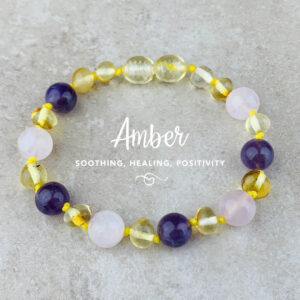 Baltic Amber and Gemstone Teething Bracelet, Lemon